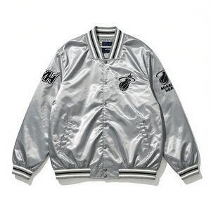 NBA Miami Heat Satin Stitched Bomber Jacket in Silver- Size 4XL | New W/Tags